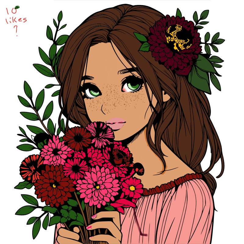 realistic girl with flowers