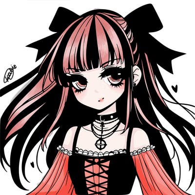 goth anime girl detailed