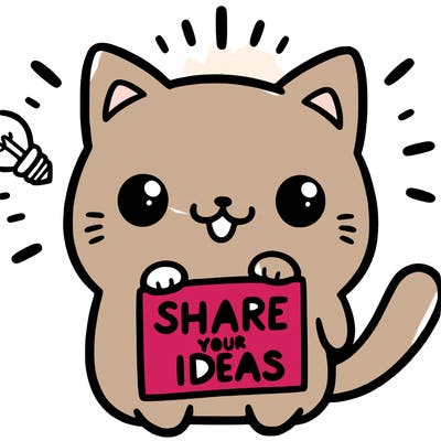 a cute cat saying share your ideas