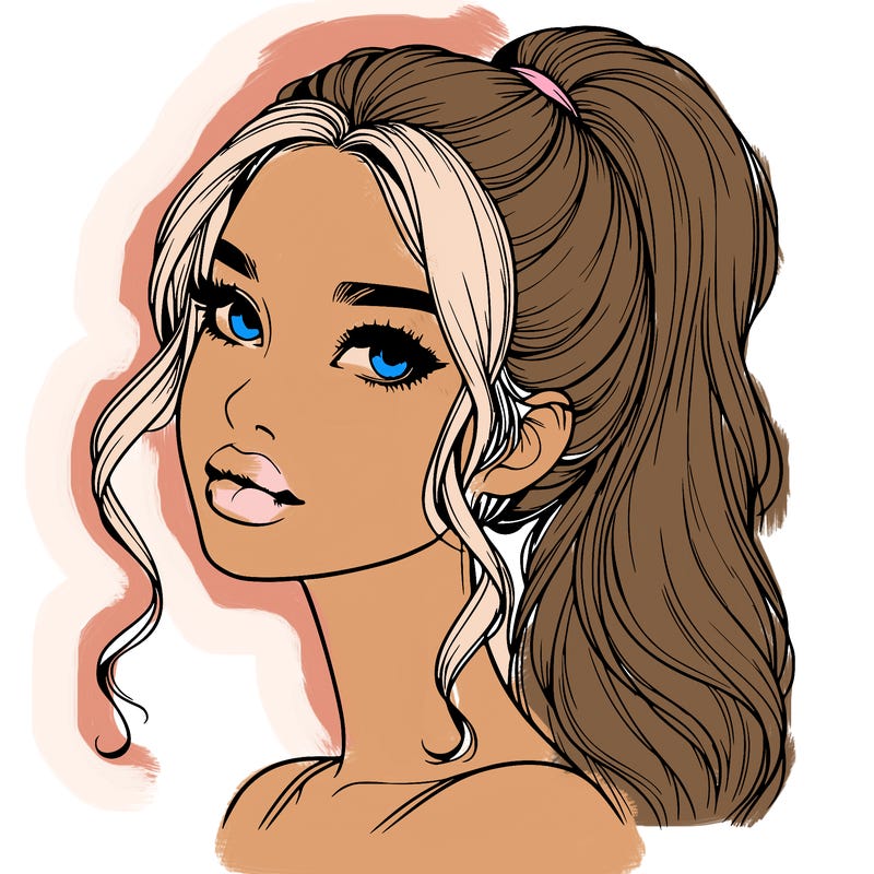 realistic girl with a ponytail on her hair and lips