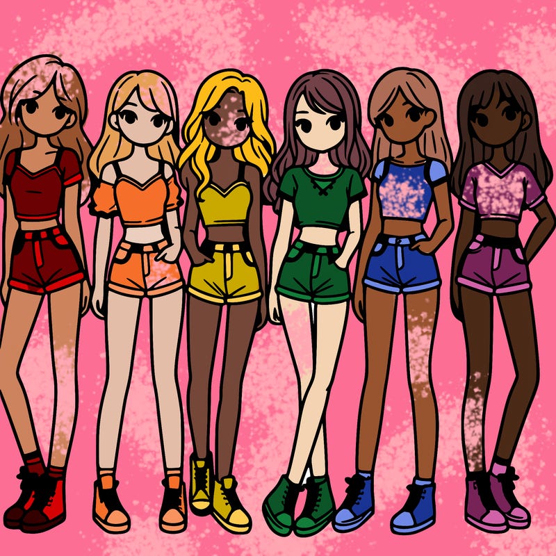 a group of girls wearing crop tops and shorts
