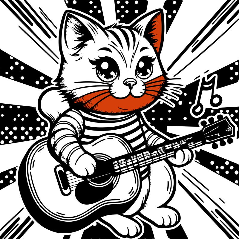 pop art cat with a guitar