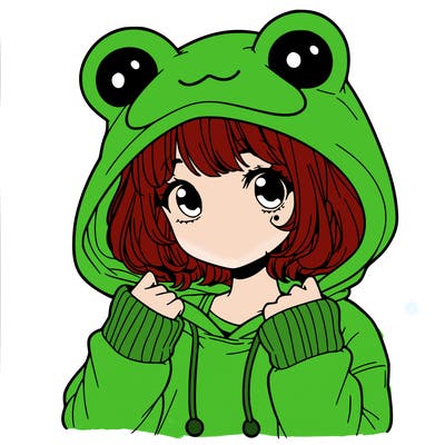 a cute teenage girl wearing a frog hoodie