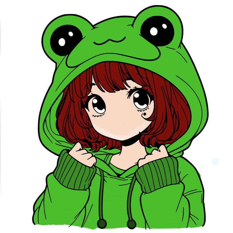 a cute teenage girl wearing a frog hoodie