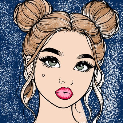 realistic girl with two buns on her hair and lips