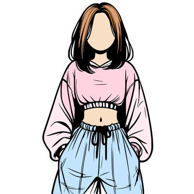 realistic girl faceless with baggy pants and a crop top