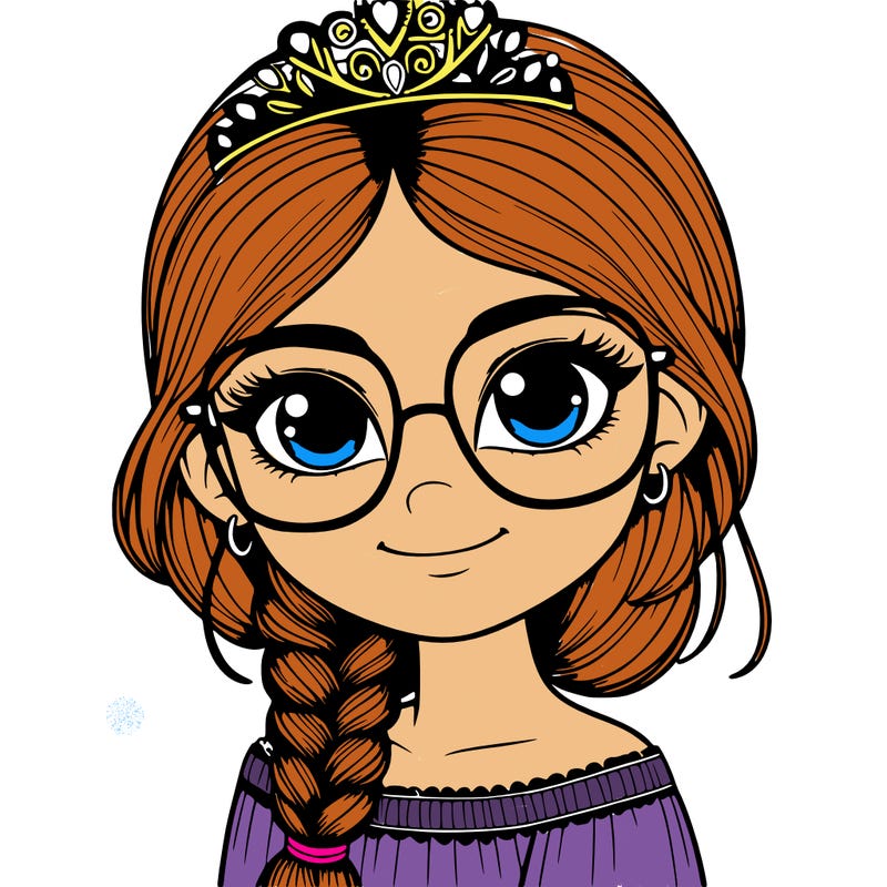 a girl with one braid and glasses who is a princess realistic