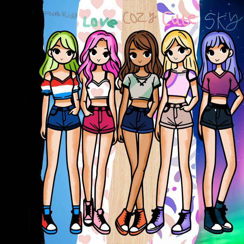 a group of girls wearing crop tops and shorts