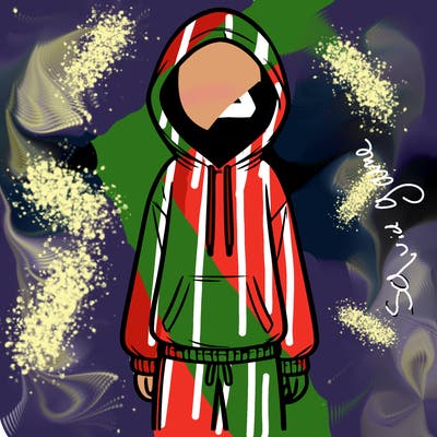 faceless girl in a tracksuit with a hood on and no hair