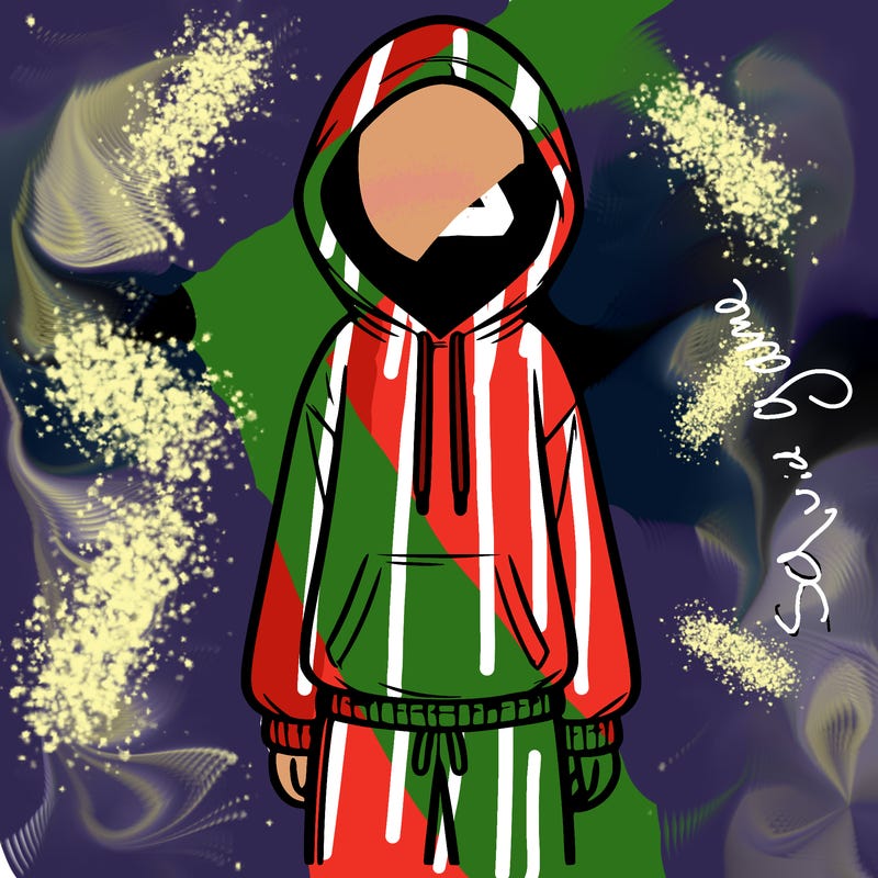 faceless girl in a tracksuit with a hood on and no hair