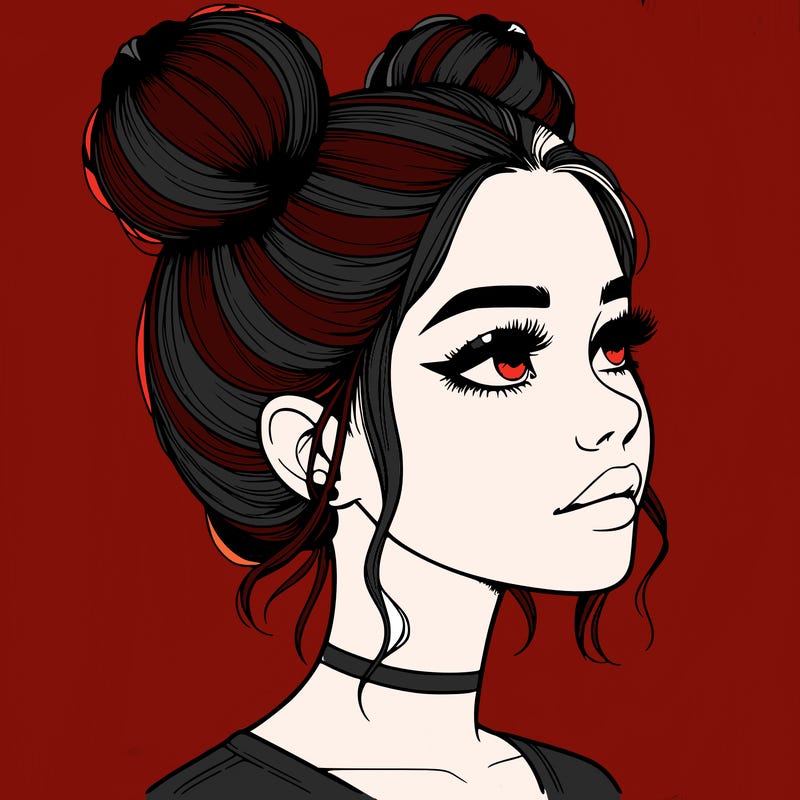 realistic girl with buns on the top of her head