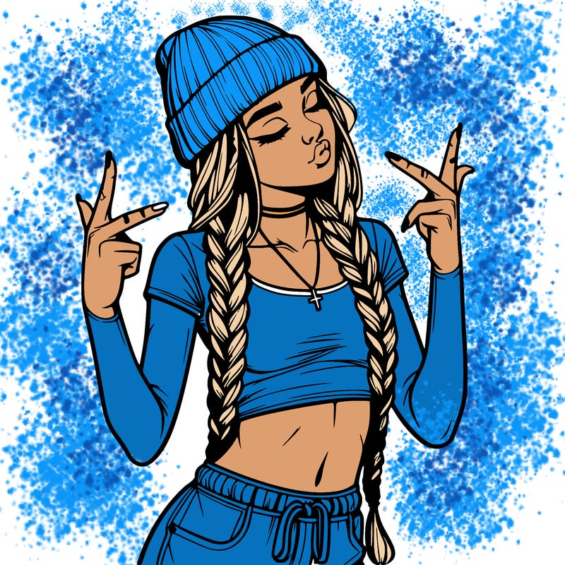 realistic teenage girl with braids and a beanie and crop top doing 🫶🏼