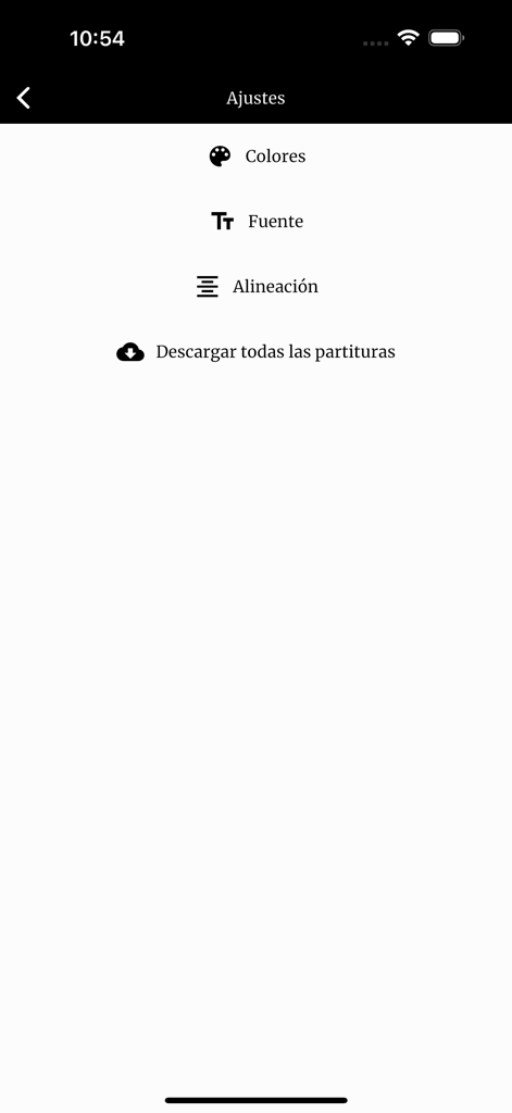 Schermata delle impostazioni dell'app Inni e Cantici del Vangelo che mostra le opzioni di personalizzazione per colori, caratteri e allineamento