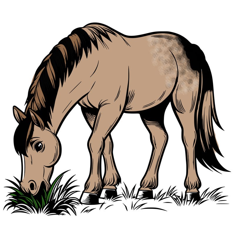 realistic horse eating grass