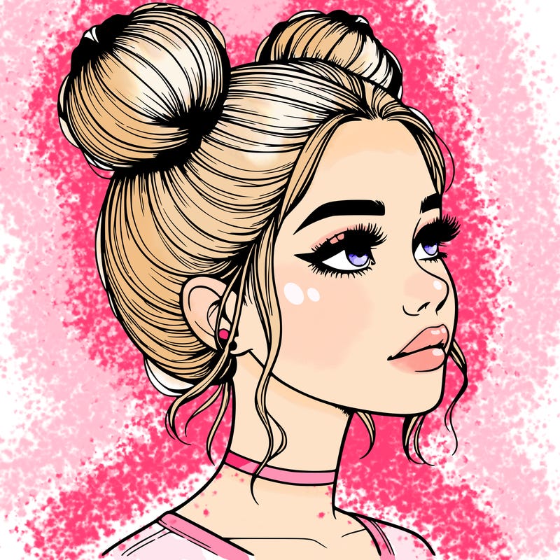 realistic girl with buns on the top of her head
