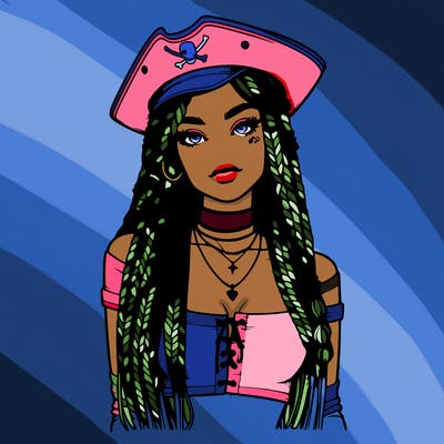 realistic girl with box braids a realistic pirate hat and crop top