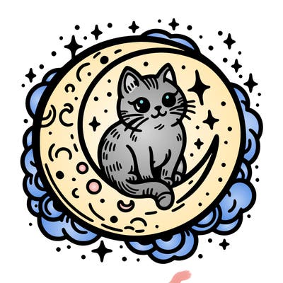 cat on the moon tattoo