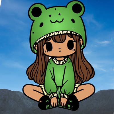 a girl wearing a frog hat and some frog socks