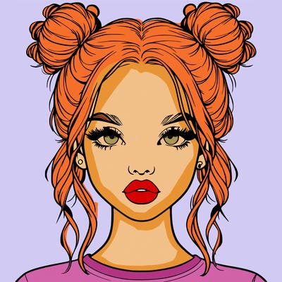 realistic girl with two buns in hair and lips