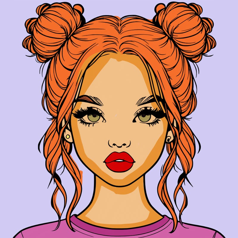 realistic girl with two buns in hair and lips