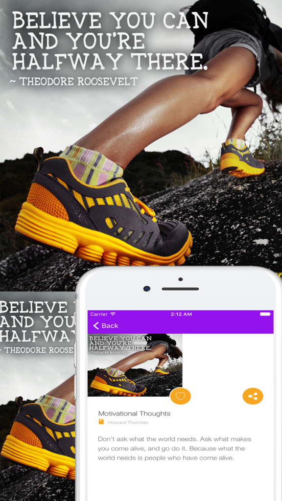 Inspirational & Motivational Quotes For Motivation - iPhone screen showing a motivational quote by Theodore Roosevelt with a picture of a hiker.