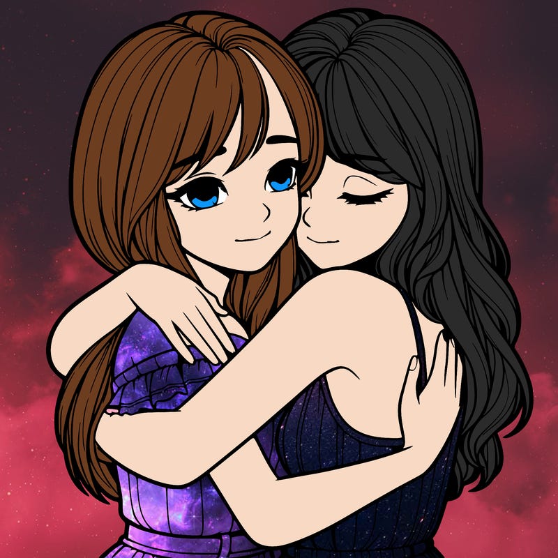 realistic girls hugging