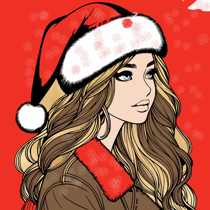 realistic girl in santa hat