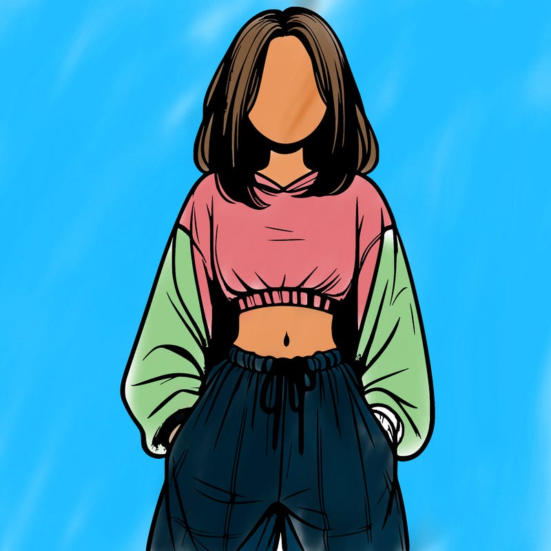 realistic girl faceless with baggy pants and a crop top