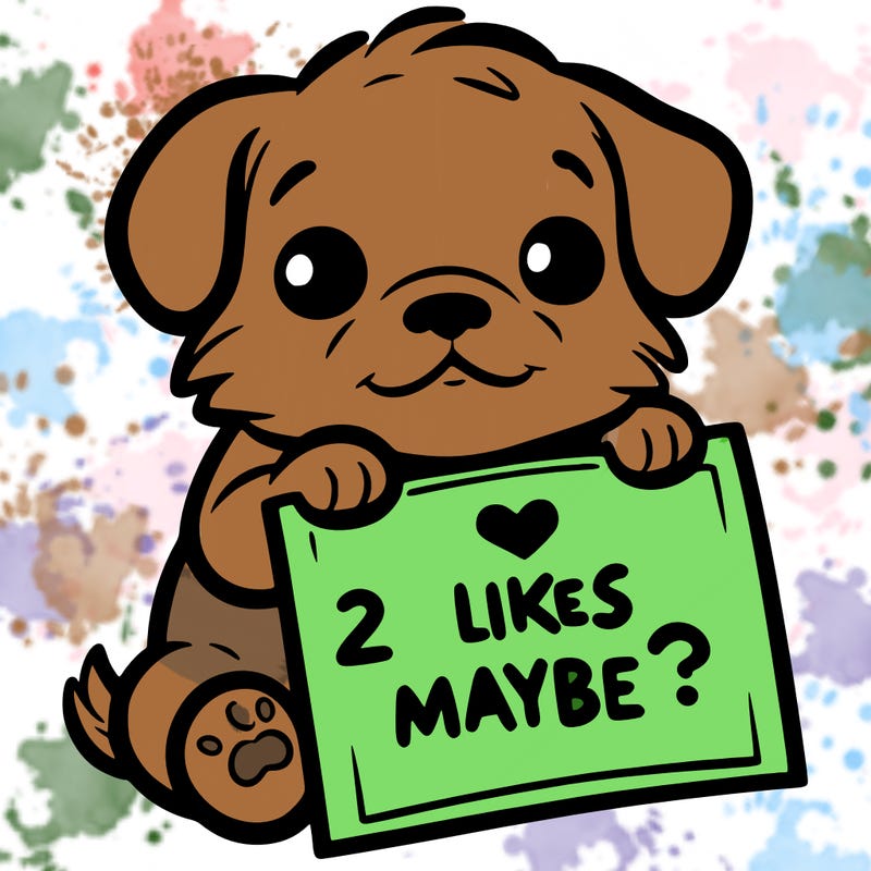 a puppy holding a sign that says 2 likes maybe?
