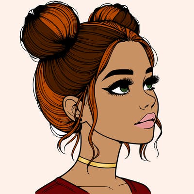 realistic girl with buns on the top of her head