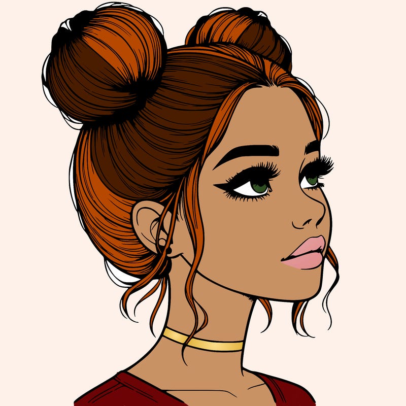 realistic girl with buns on the top of her head