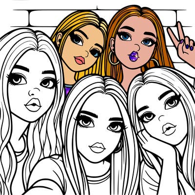 group of teen girls friends y2k up close in a selfie
