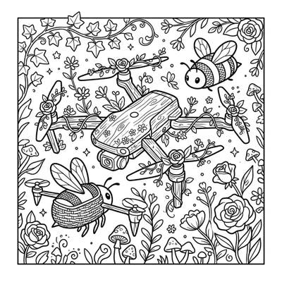 Experience a delightful fusion of technology and nature with this unique Cottagecore Drones coloring page. Adorned with delicate flowers and charming woodland elements, it's a perfect blend of rustic charm and futuristic whimsy.