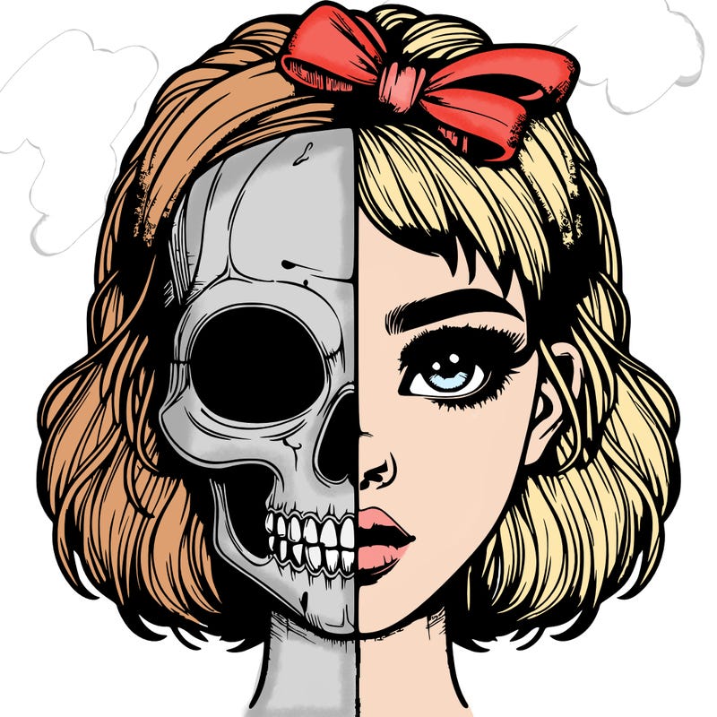 realistic girl with half skull mask