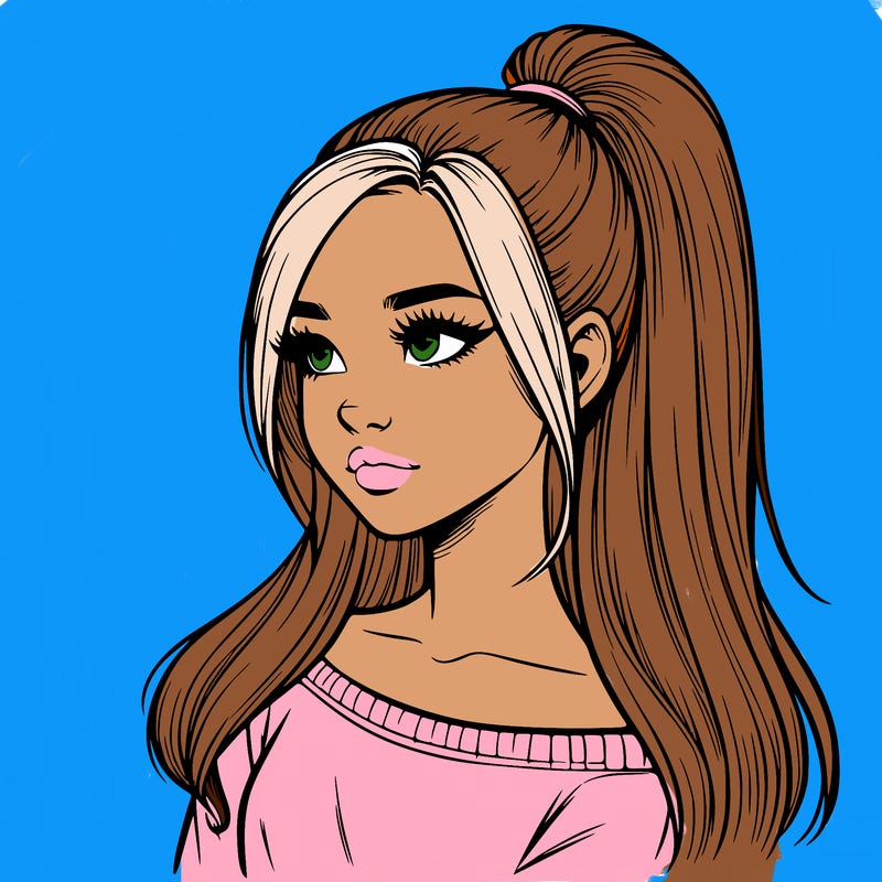 realistic girl with a high ponytail