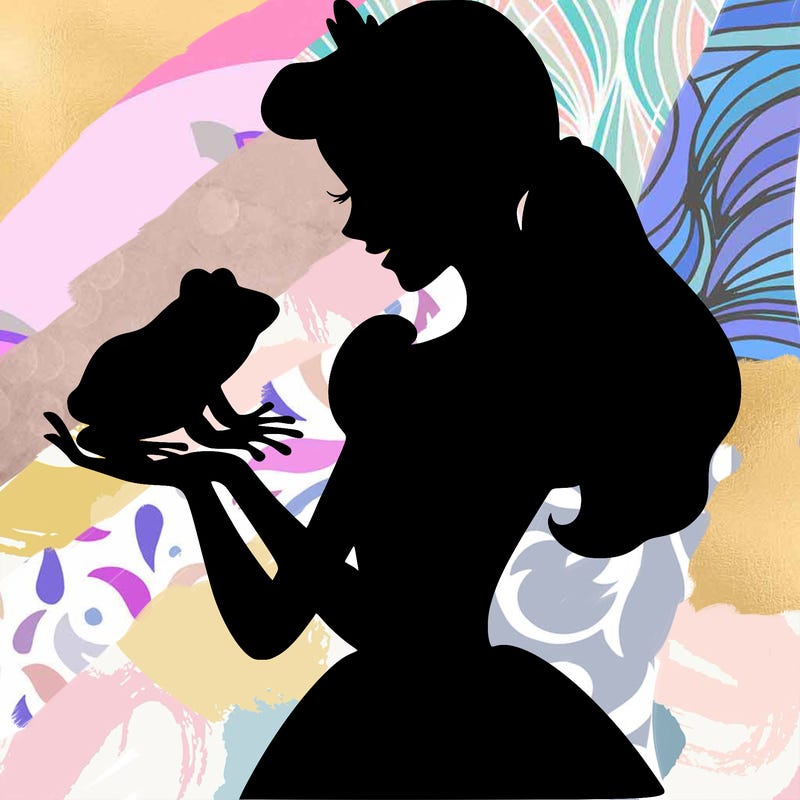 a shadow of a princess holding a frog realistic