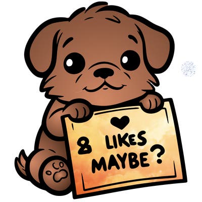 a puppy holding a sign that says 2 likes maybe?