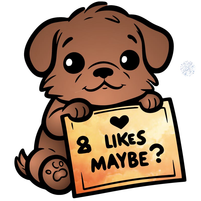 a puppy holding a sign that says 2 likes maybe?