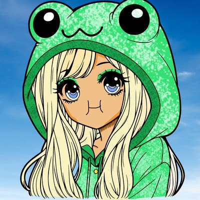 a pretty girl wearing a frog hoodie portrait with long hair