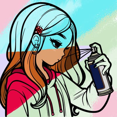 a realistic girl spray painting