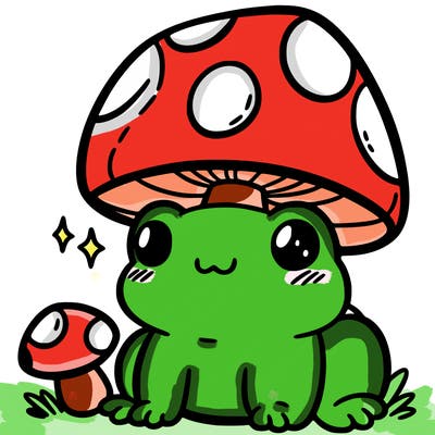 a cute frog with a mushroom hat