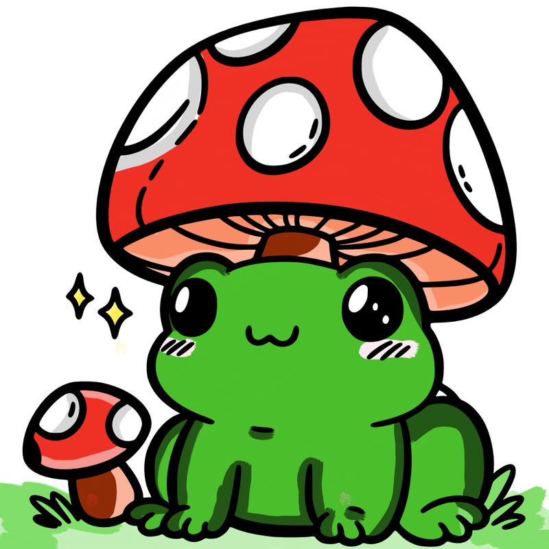 a cute frog with a mushroom hat