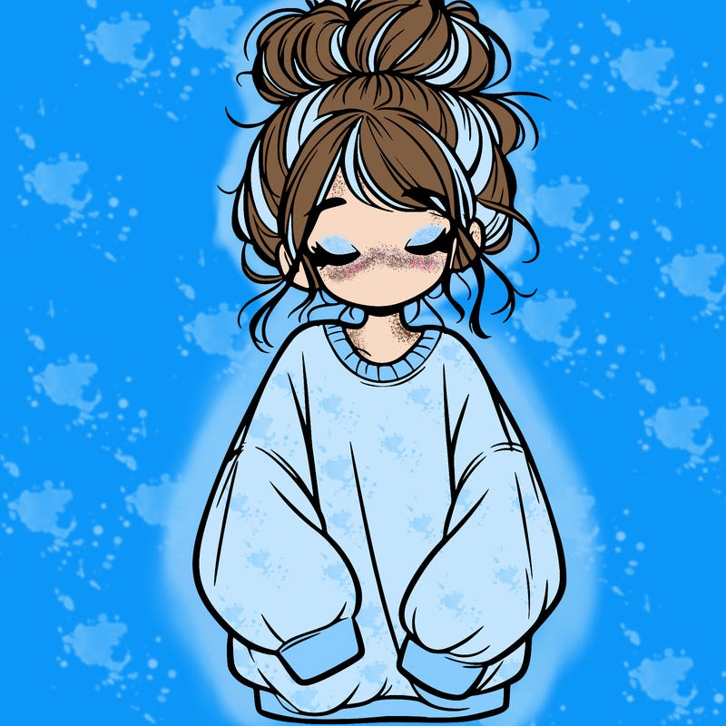 girl with baggy sweatshirt and messy bun