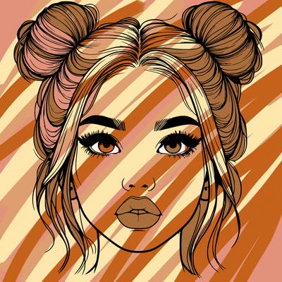 realistic girl with two buns on her hair and lips