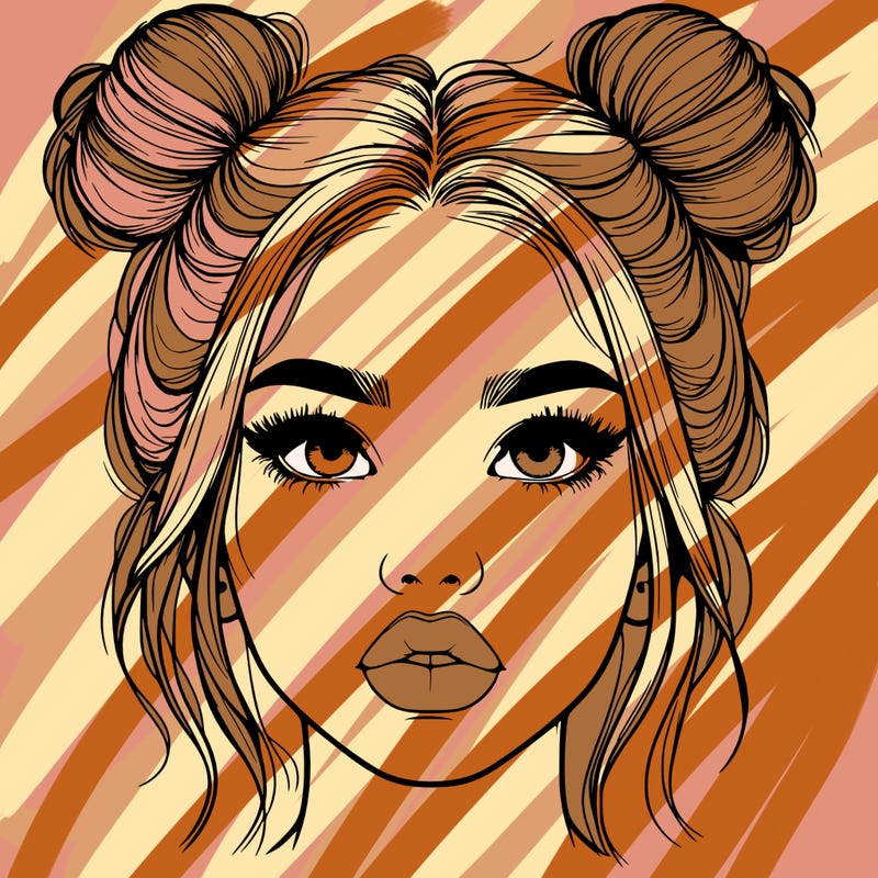 realistic girl with two buns on her hair and lips