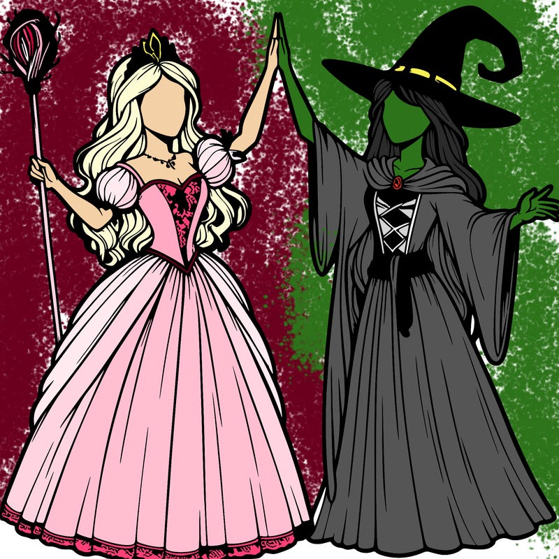 detailed realistic split of a princess and a witch