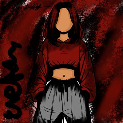 realistic girl faceless with baggy pants and a crop top