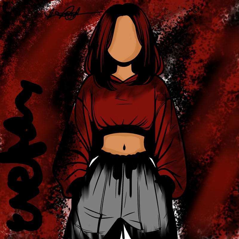 realistic girl faceless with baggy pants and a crop top