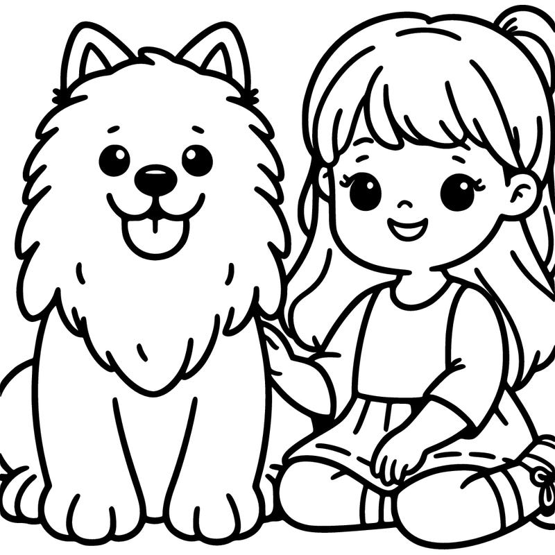 white dog and girl
