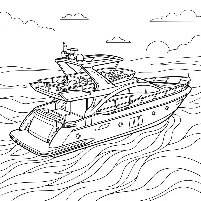 Embark on a creative voyage with this elegant minimalist line art coloring page featuring a luxurious yacht. Its clean lines and sophisticated design promise a relaxing and enjoyable coloring experience for all ages.